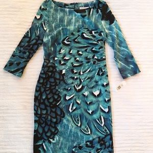 NWT Jessica Simpson Ponte Peacock 3/4 Sleeve Dress